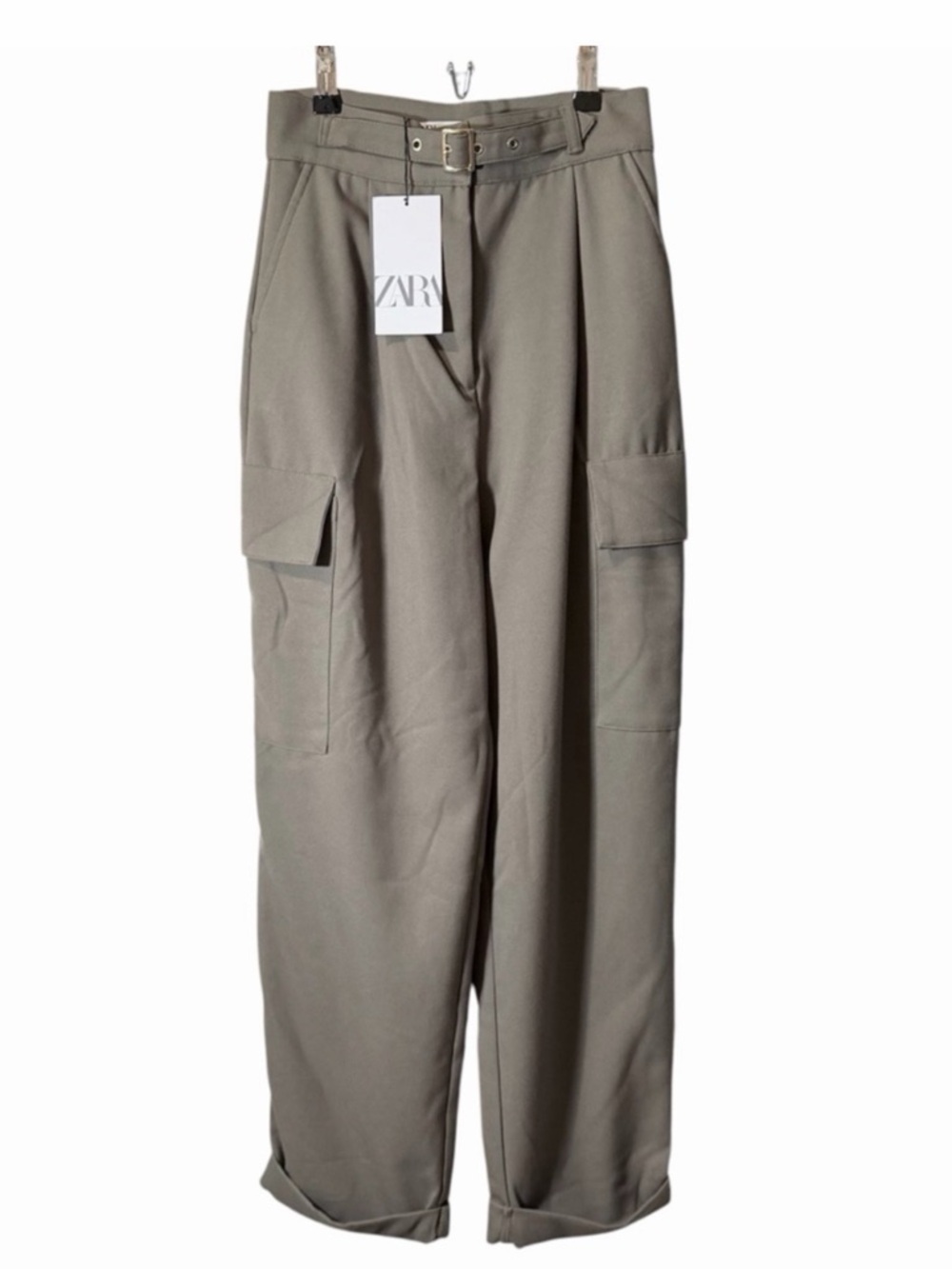 Zara Cargo Pants Women's Belted Army Green XS NWT
